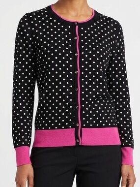 GNW Black Cardigan with White Dots and Pink Accents